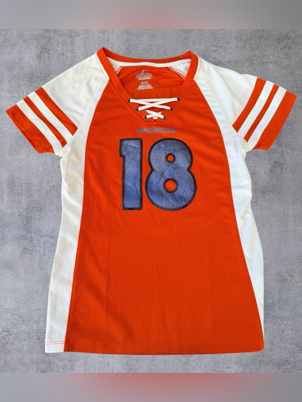 Majestic Denver Broncos Peyton Manning 18 Womens Small Lace Up Jersey Orange
